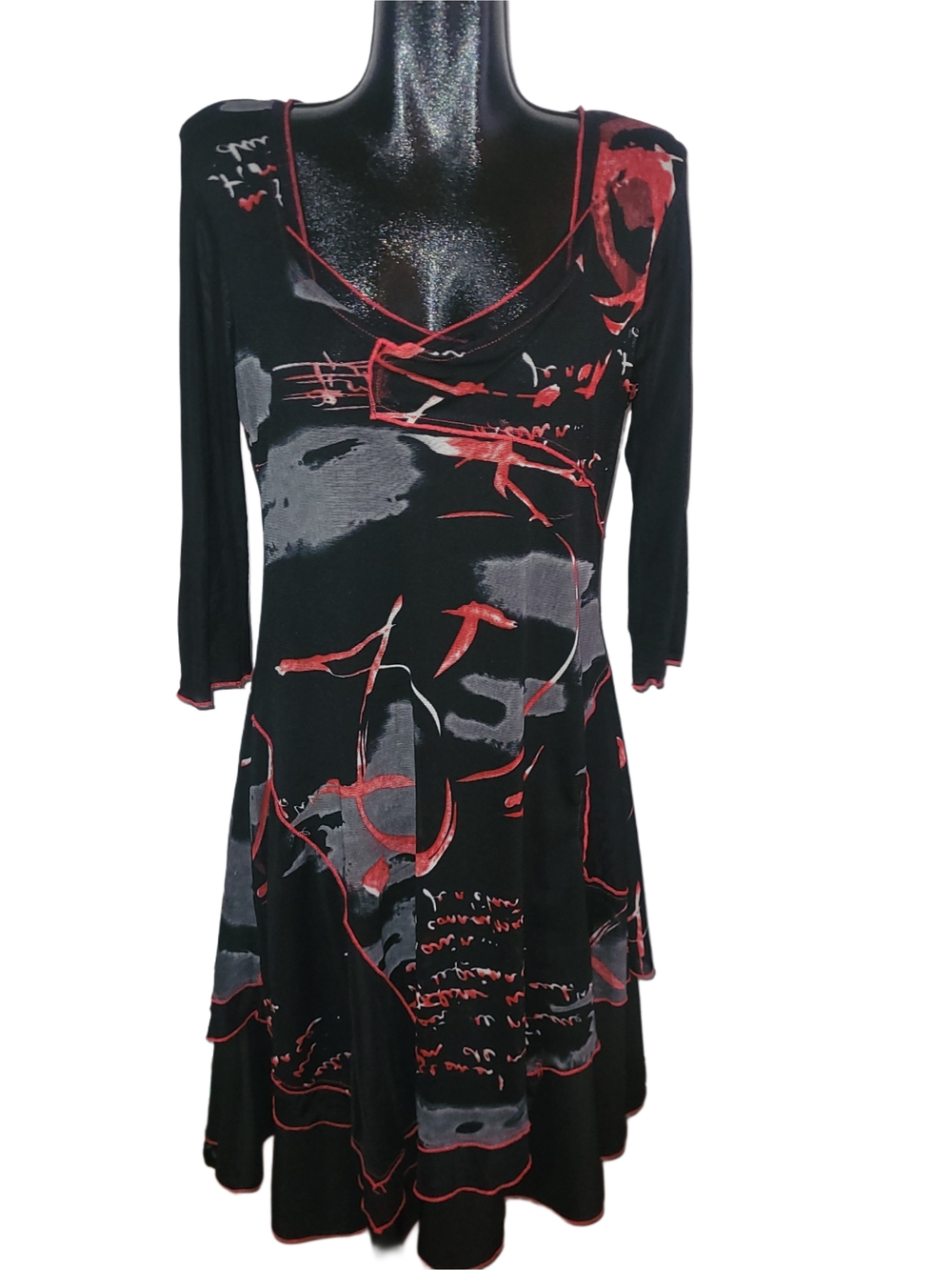 Dzhavael Couture Black & Red Abstract Print Scoop Neck Whimsgoth Dress Size XL